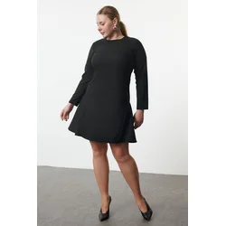 Trendyol Curve Black Basic Long Sleeve Hidden Zipper Mini Woven Plus Size Dress