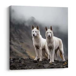 Slika beli volkovi na skalah - 20x20