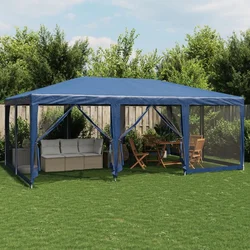 Šator za zabave s 10 mrežastih bočnih zidova plavi 6x4 m HDPE