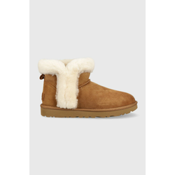 Cipele za snijeg od brušene kože UGG W Classic Mini Heritage Fluff boja: smeđa