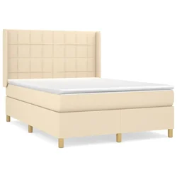 Vidaxl Box spring postelja z vzmetnico krem 140x200 cm blago