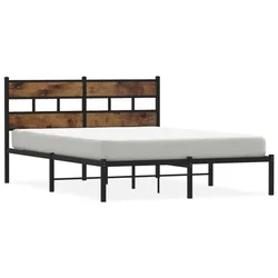 Vidaxl Kovinski posteljni okvir brez vzmetnice dimljen hrast 160x200cm