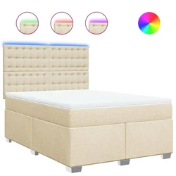 Vidaxl Box spring postelja z vzmetnico krem 140x190 cm blago
