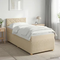 vidaXL Postelja boxspring z vzmetnico Krem 100 x 200 cm Blago