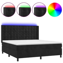 Vidaxl Box spring postelja z vzmetnico LED črna 180x200 cm žamet
