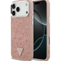 Maska za iPhone 17 Pro Max Guess Glitter Triangle Logo MagSafe pink