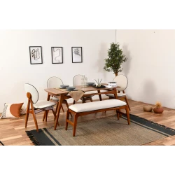 Hanah home Set trpezarijski sto, 4 trpezarijske stolice i klupa Touch Orah