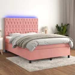 shumee Box spring postelja z vzmetnico LED roza 80x200 cm žamet