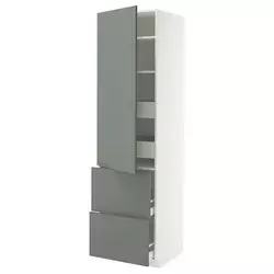 METOD / MAXIMERA Vis.el. s polic/4fiok/vrat/2front, bela/Nickebo mat sivozelena, 60x60x220 cm
