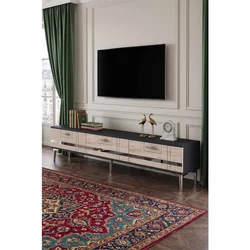 Hanah Home TV komoda Ilay, 180 cm, antracit / travertin / srebrna
