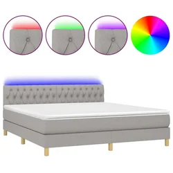 Vidaxl Box spring postelja z vzmetnico LED sv. siva 160x200 cm blago