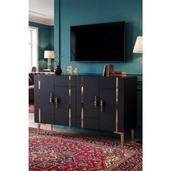 Hanah Home komoda Ilay 120, 120 cm, antracit / zlatna