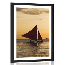 Plakat s paspartujem čudoviti sončni zahod ob morju - 20x30 silver