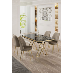 Hanah Home Set Trpezarijski sto i 4 stolice, Bež-crni