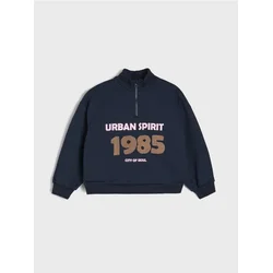 Sinsay - Pamučni duks half-zip sa natpisom - mornarsko
