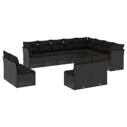 12-dijelni set vrtnih sofa od poliratana s jastucima crni