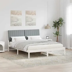 vidaXL Konstrukcija postelje z vzglavjem Bela 150 x 200 cm blago