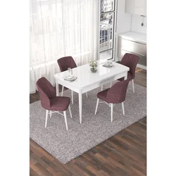 Hanah Home trpezarijski set Nef, sto na razvlačenje i 4 stolice, bela ploča, puder roze tkanina Jerry
