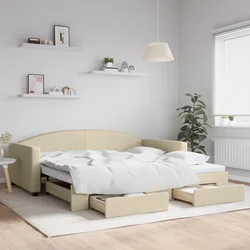 Dnevni krevet na razvlačenje s ladicama krem 100x200 cm tkanina