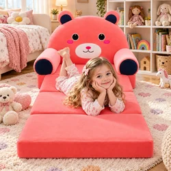 Dečija rasklopiva plišana foteljica 2u1 Pink Teddy roze - 4 sloja ( KLK2694-PTR )