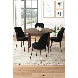 Hanah Home Set Trpezarijski sto i 4 stolice, Crno-braon