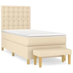 Greatstore Box spring postelja z vzmetnico krem 90x190 cm blago