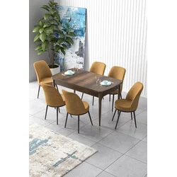 Hanah Home Set Trpezarijski sto i 6 stolica Zen, Oker-braon