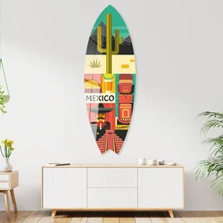 WallXpert dekorativna daska za surf od pleksiglasa Mvsf40L, šarena ilustracija sa simbolima Meksika, kaktusom i piramidom, 50 x 100 cm