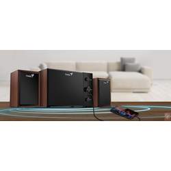 Genius SW-2.1 350 Wood, 2.1 speaker system, 15 W (Subwoofer: 8W / Satellites: 3.5 W x2), 3.5mm