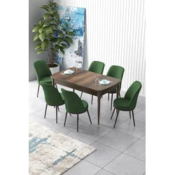 Hanah Home Set Trpezarijski sto i 6 stolica Zen, Zeleno-braon