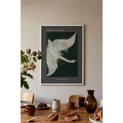 WallXpert uramljena slika 115232, The White Swan Hilme af Klint, beli labud na tamnoj pozadini, 30 x 40 cm, beli ram
