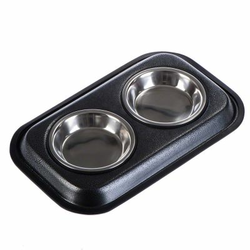 Dvostruka zdjela s nehrđajućim čeličnim zdjelama - 2 x 200 ml,   13 cm