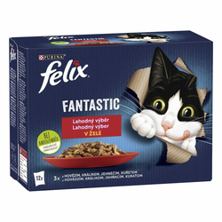 Felix hrana za mačke Fantastic s piletinom, govedinom, zecom i janjetinom u želeu, 6 (12x85g)