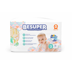 BESUPER Premium Pelene 3 (M/ 6-11 kg) 34 kom