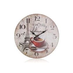 HOME DECOR Stenska ura CAFE PARIS 34 cm, komplet 4 kosov