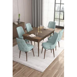 Hanah Home Set Trpezarijski sto i 6 stolica Are, Zeleno-braon