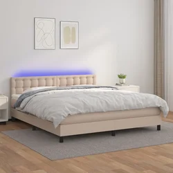 Box spring postelja z vzmetnico LED kapučino 160x200 cm