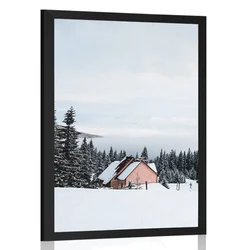 Plakat lesena koča v zasneženi naravi - 30x45 no frame