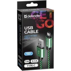 shumee Defender AM-tip C USB kabel 1m 2.1A zeleno-črn