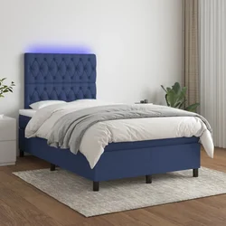 shumee Box spring postelja z vzmetnico LED modra 120x200 cm blago