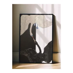 WallXpert uramljena slika 115202, The Swan Hilme af Klint, beli i crni labud na crno-beloj pozadini, 30 x 40 cm, crni ram