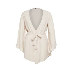 Trendyol Curve Ecru Sleeve Ruffled Flounce Viscose Beachwear Woven Kimono & Kaftan