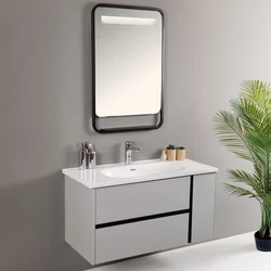 HANAH HOME Kupatilski ormarić sa umivaonikom i ogledalom (2 komada) Linear Light Grey