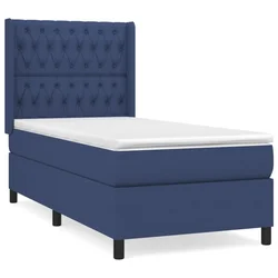 Vidaxl Box spring postelja z vzmetnico moder 90x190 cm blago
