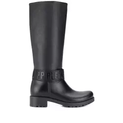 Philipp Plein - logo strap knee-high boots - women - Black