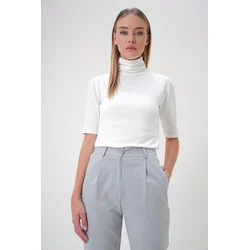 Trend Alaçati Stili Womens White Turtleneck Half Sleeve Knitwear Blouse