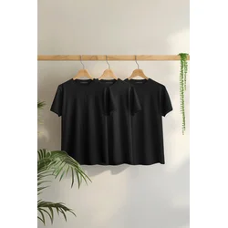 Trendyol 3-Pack Black Basic Slim/Slim Cut 100% Cotton 3-Pack T-Shirt