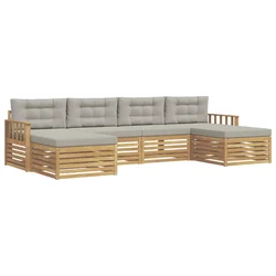 Setovi sofa 6 pcs Bijela i svjetlosiva Čvrsto drvo akacije