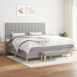 vidaXL Box spring postelja z vzmetnico svetlo siva 200x200 cm blago