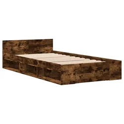 Vidaxl Posteljni okvir s predalom dimljen hrast 100x200 cm inž. les